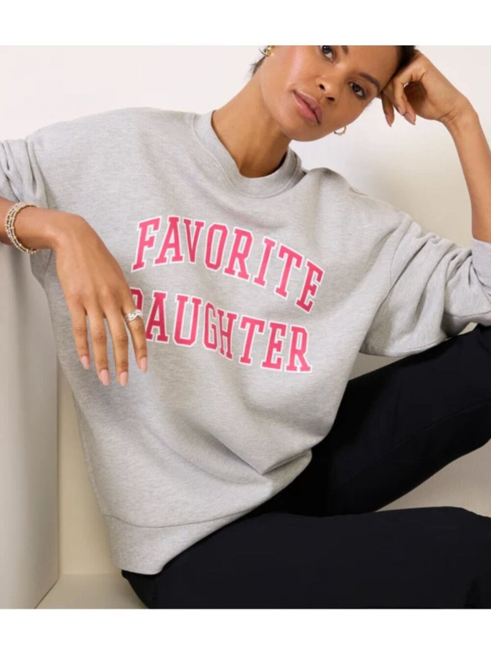 Favorite Daughter Collegiate Sweatshirt Heather Grey Pink Logo Size Medium
